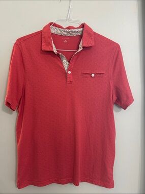Saks Fifth Avenue Red Polo with Floral-Trim Collar